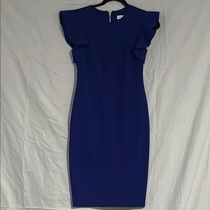Calvin Klein Blue Sheath Dress with Flutter Cap Sleeves